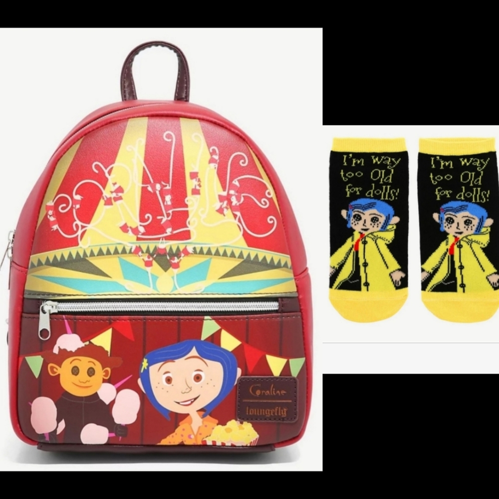 🩷NWT Loungefly Coraline Circus Mini Backpack with NWT Coraline Socks